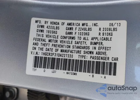 2013 Honda Accord Lx z USA, uszkodzony, nr VIN 1HGCR2F31DA227330